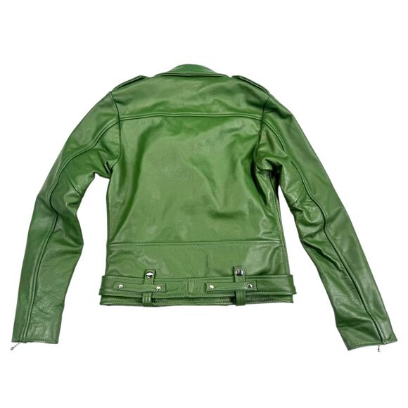 Straight To Hell Commando Cactus Green Leather Motorcycle Jacket Women's SMALL - Picture 2 of 7